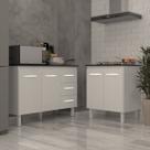 Balcão Para Cooktop 4 Bocas Fran Branco e Armário Bruna 118 cm Cozinha Gabinete Branco com Tampo Tampão Preto