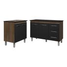 Balcão Para Cooktop 4 Bocas Fran E Armário Bruna 118 Cm Cozinha Gabinete Preto Com Tampo Tampão Preto