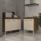 Balcão Para Cooktop 4 Bocas Fran e Armário Bruna 118 cm Cozinha Gabinete Savana Off White com Tampo Tampão Savana