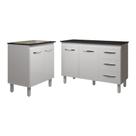 Balcão Para Cooktop 5 Bocas Fran Branco E Armário Bruna 118 Cm Cozinha Gabinete Branco Com Tampo Tampão Preto