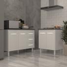 Balcão Para Cooktop 5 Bocas Fran Branco e Armário Bruna 118 cm Cozinha Gabinete Branco com Tampo Tampão Preto