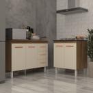 Balcão Para Cooktop 5 Bocas Fran e Armário Bruna 118 cm Cozinha Gabinete Savana Off White com Tampo Tampão Savana