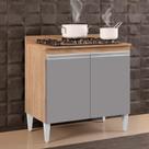 Balcão para Cooktop de Cozinha Com Tampo 2 Portas Brenda Castanho e Cinza 80 Cm L06 - D'Rossi