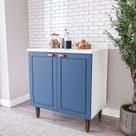 Balcão para Cozinha 2 Portas 80cm sem Tampo Pérola Branco e Azul Yescasa