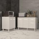 Balcão Para Microondas ou Forno Branco e Armário Aline 118 cm Cozinha Gabinete Branco com Tampo Tampão Preto