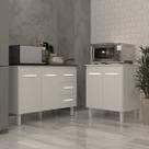 Balcão Para Microondas ou Forno Branco e Armário Bruna 118 cm Cozinha Gabinete Branco com Tampo Tampão Preto