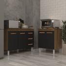 Balcão Para Microondas ou Forno e Armário Bruna 118 cm Cozinha Gabinete Savana Preto com Tampo Tampão Savana