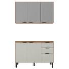 Balcão para Pia 120cm com Armário Aéreo 3 Portas Firenze Amêndola Touch Nude Prime TX - Demóbile