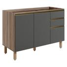 Balcao Para Pia 2P 3G 120cm MDF Kali 16417 Carvalho Toq Chumbo Nicioli