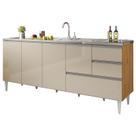 Balcão para pia de 1,80 mt Maceió com gavetão Amendoa Off White Puxador Aluminio