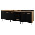 Balcao Pia 160cm e Cooktop 4 Bocas Savana Preto Mobbs