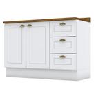 Balcão Pia 2 Portas e 3 Gavetas 120cm Americana Branco com Tampo Nature - Móveis Henn