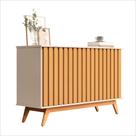 Balcão Ripado Três Portas Design Elegante em MDF Off White Nature