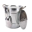 Balde de gelo KL T586 4L em metal prateado galvanizado com tampa e colher