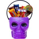 Balde Mini Caveira Roxa p/ Doces Vela Decoração Halloween