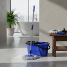 Balde Mop Giratório Esfregão Limpeza Alça Cesto Inox Sistema Centrífuga Prático Resistente Casa Apartamento Piso Frio Madeira Limpeza Rápida Eficiente