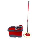 Balde Spin Mop Quadrado 15litros com Esfregão Giratório Cesto Inox + 1 Refil Vermelho
