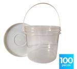 Balde Transparente 2.2 Litros com Tampa Branca Lacre e Alça Plástica Atóxica - Kit com 100 Peças Balde Transparente 2.2 Litros com Tampa Branca Lacre e Alça Plástica Atóxica - Kit com 100 Peças