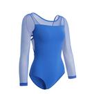Balé feminino Leotard ZYXWVU com mangas de malha transparente azul GG Balé feminino Leotard ZYXWVU com mangas de malha transparente azul GG
