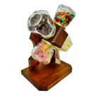 Baleiro de Madeira e Potes de Vidro Giratório Doces e Balas