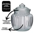 Baleiro Vidro Canelado Transparente Decor Tampa Hermética 600ml - Tuut
