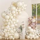 Balões brancos pérola com adesivos de pérolas, 98 unidades de balões de recheio duplo de areia branca pérola, kit Garland Arch, balões de tamanhos diferentes de 18/12/10/5 polegadas para decorações de casamento e chá de bebê