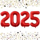 Balões com número de folha GOER 2025 vermelhos 107 cm para o Ano Novo Balões com número de folha GOER 2025 vermelhos 107 cm para o Ano Novo