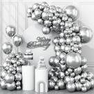 Balões de festa Togvu Metallic Silver, 123 pacotes com guirlanda