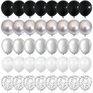 Balões Govpy Black and Silver, 60 pacotes, 30 cm, cromados metálicos