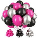 Balões Paready rosa choque e preto, 30 unidades de 30 cm com fitas