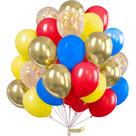 Balões PartyWoo 100 Latex 30cm Vermelho Amarelo Azul com Fita