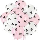 Balões rosa e brancos de 30 cm com laços pretos, 24 unidades