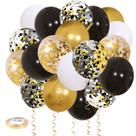 Balões Zesliwy Pacote com 50 Unidades 12" Preto Dourado Branco Confete Balões Zesliwy Pacote com 50 Unidades 12" Preto Dourado Branco Confete