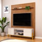 Bancada Cher E Painel Trento Para Tv Até 65 Polegadas 183x240cm Off White Freijó- Mabe Magazine