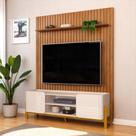 Bancada Cher e Painel Trento para TV até 65 Polegadas 183x240cm Off White Freijó- MABE MAGAZINE