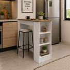 Bancada de Cozinha Ilha Gourmet Americana 2 Prateleiras 90cm Mademovel Linha Bologna Cor Branco e Mel