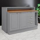 Bancada de Cozinha Kit Ilha Gourmet Americana 2 Portas 3 Gavetas Ripado Nature/Cinza - Henn