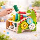 Bancada Multifuncional Educativa Montessori com Ábaco, Relógio, Engrenagens, Toupeira E Martelo Bancada Multifuncional Educativa Montessori com Ábaco, Relógio, Engrenagens, Toupeira E Martelo