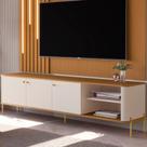 Bancada Para TV 70 Polegadas Sven Off White Nature Dourado