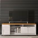 Bancada Rack para Sala Dallas Off White/Tauari 3 Portas 2 Prateleiras e Rodízios - Lukaliam