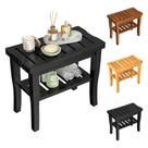 Banco de chuveiro Bamboo Black Greenual de 2 camadas com armazenamento