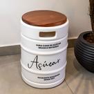 Banco Decorativo Barril de Açúcar com Assento em Madeira - Estilo Versátil para Ambientes Internos e Externos