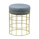 Banco Estofado em Metal Dourado e Tecido Cinza 42cm 16086-PL