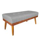 Banco Estofado Roma 160cm material sintético nozes/Linho Cinza - Inova Decorações