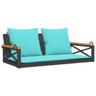 Banco giratório vidaXL Outdoor Black Poly Rattan com almofadas azuis
