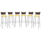Banco Para Balcão Alto Estrutura Prata Encosto Junco Argila Ideal Bancadas Ilhas Cozinha Americana Kit 6 Banquetas Itagold