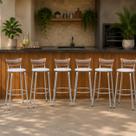 Banco Para Balcão Alto Estrutura Prata Encosto Junco Cappuccino Ideal Bancadas Ilhas Cozinha Americana Kit 6 Banquetas Itagold Banco Para Balcão Alto Estrutura Prata Encosto Junco Cappuccino Ideal Bancadas Ilhas Cozinha Americana Kit 6 Banquetas Itagold