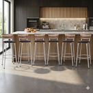 Banco Para Balcão Alto Estrutura Prata Encosto Junco Cappuccino Ideal Bancadas Ilhas Cozinha Americana Kit 6 Banquetas Itagold