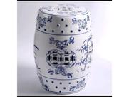 Banco Porcelana Garden Seat Branco Detalhes Azul Formosa