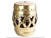 Banco Porcelana Garden Seat Dourado Vazado Relevos Formosa